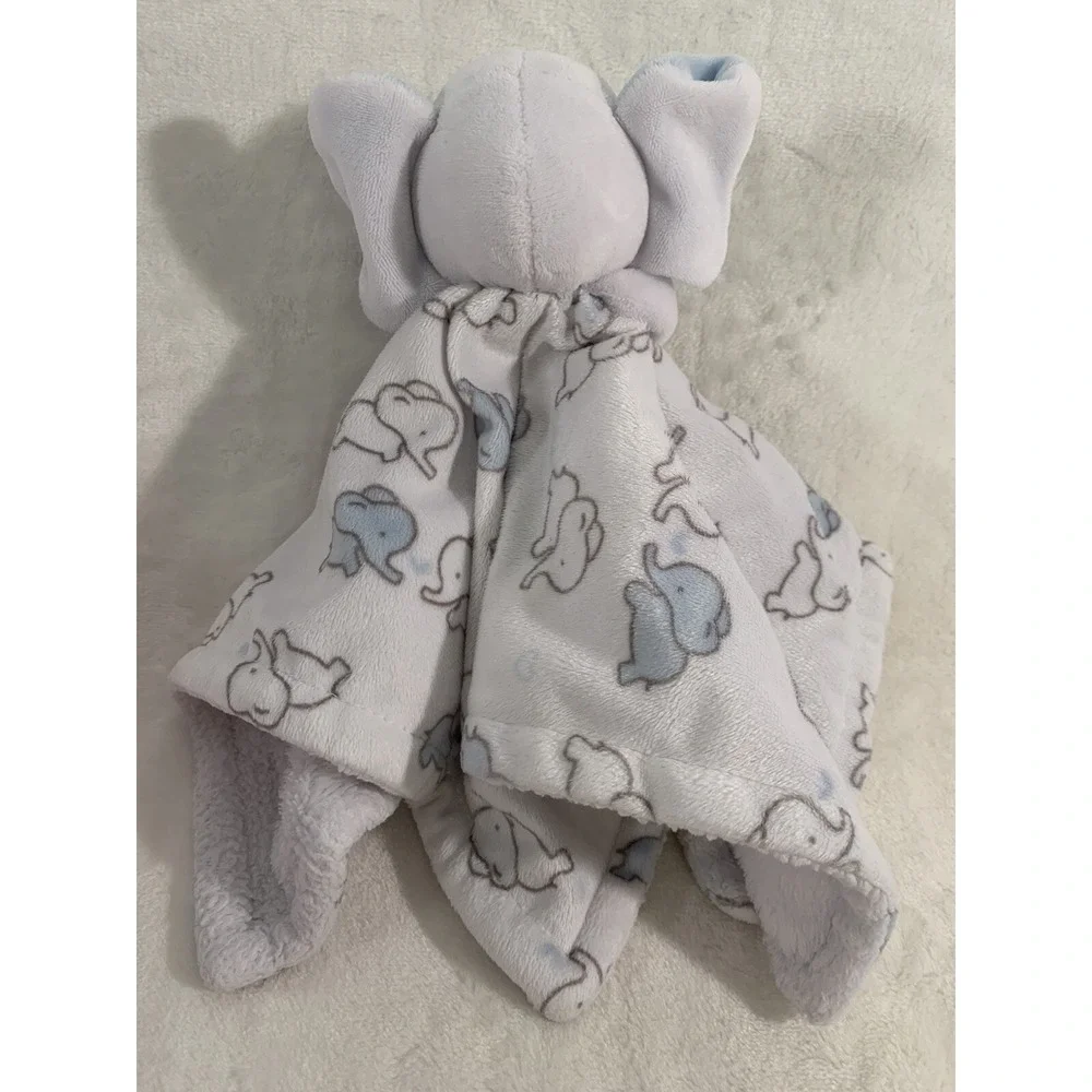 Blankets & Beyond Blue White Elephant Security Baby Blanket‎ Plush Lovey Toy